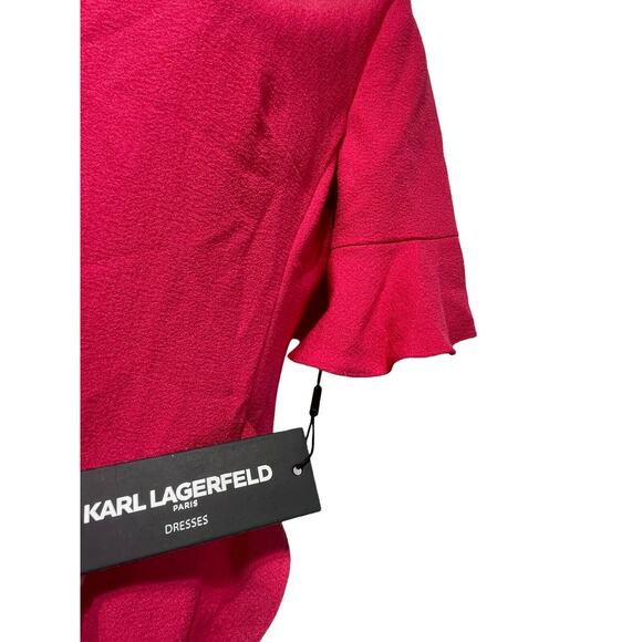 karl lagerfeld paris pink ruffle crepe 3/4 sleeve dress size 2 - Picture 3 of 7